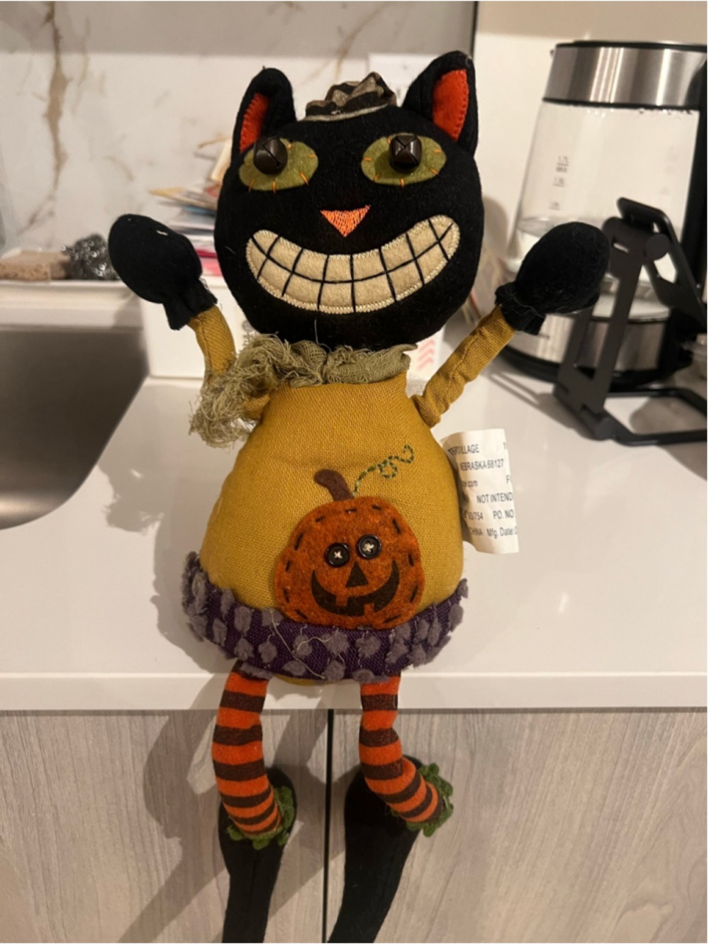 Terry’s Village Halloween Black Cat Pumpkin Shelf Sitter Doll 93/754 Handmade - Picture 4 of 9